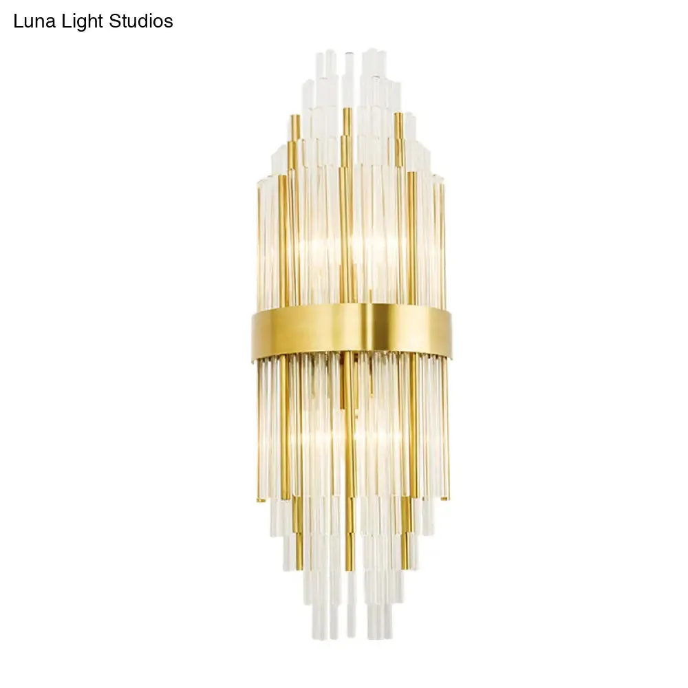 Golden Crystal Layered Sconce Light for Living Room - Modern Wall Mounted Lamp (2 Lights)