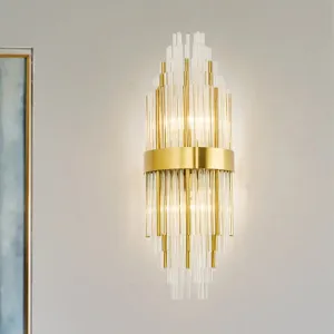 Golden Crystal Layered Sconce Light for Living Room - Modern Wall Mounted Lamp (2 Lights)