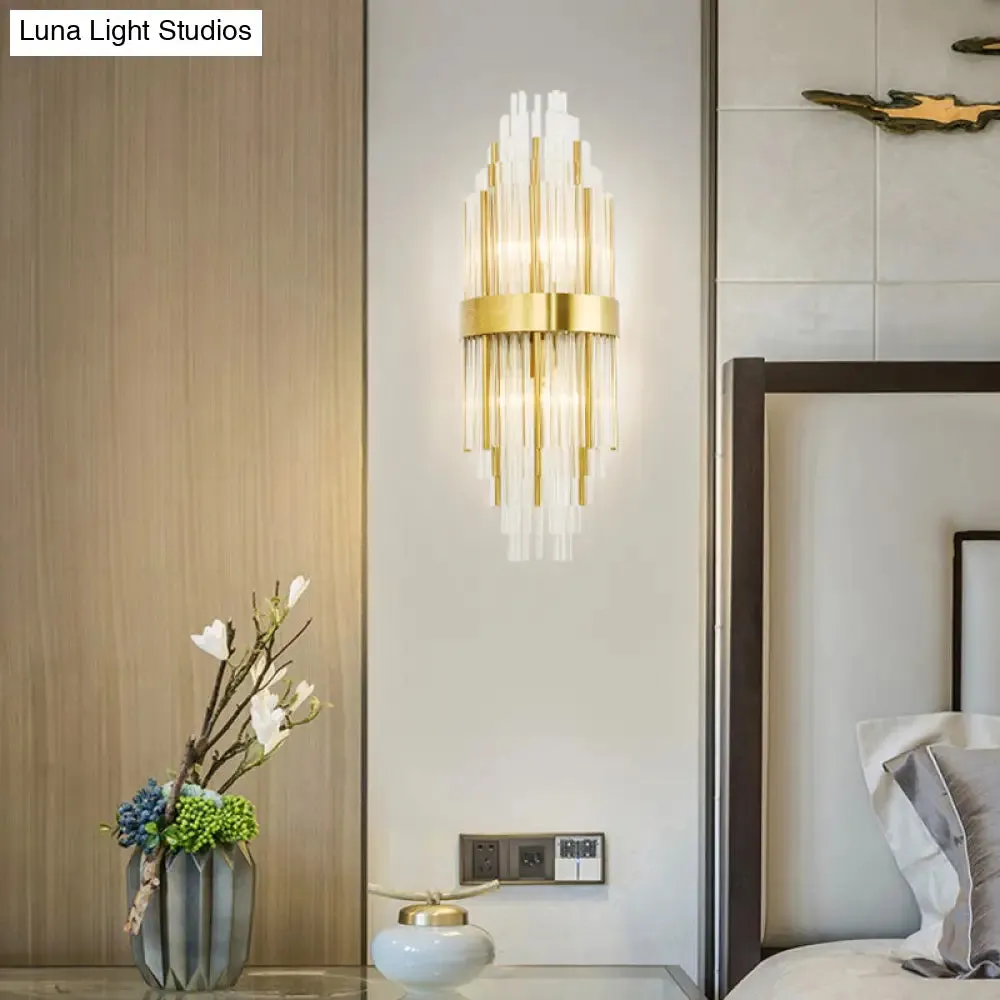 Golden Crystal Layered Sconce Light for Living Room - Modern Wall Mounted Lamp (2 Lights)