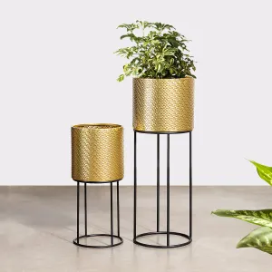 Golden Eclipse Metal Planters - Pair