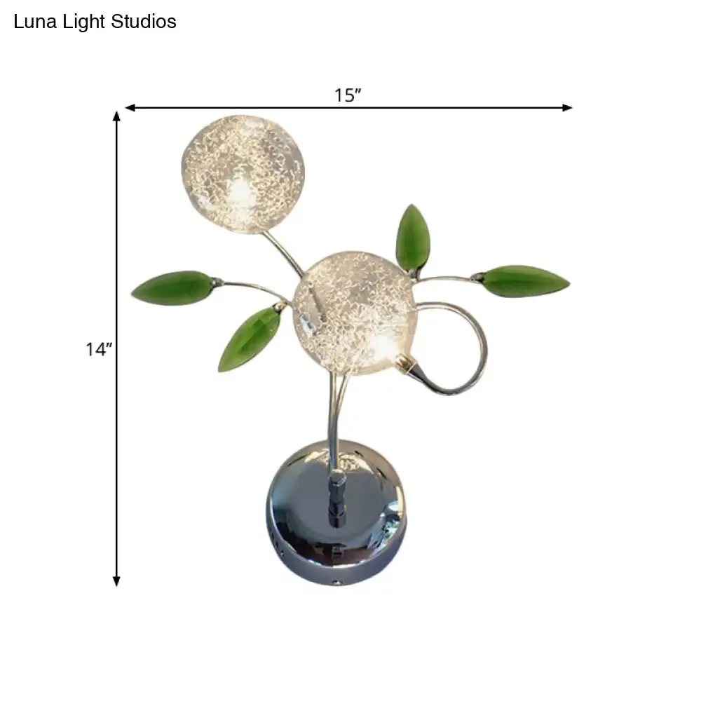 Green Crystal Leaf Wall Mount Lamp with Class Glass Shade - Bedside Wall Lighting Solution in Chrome