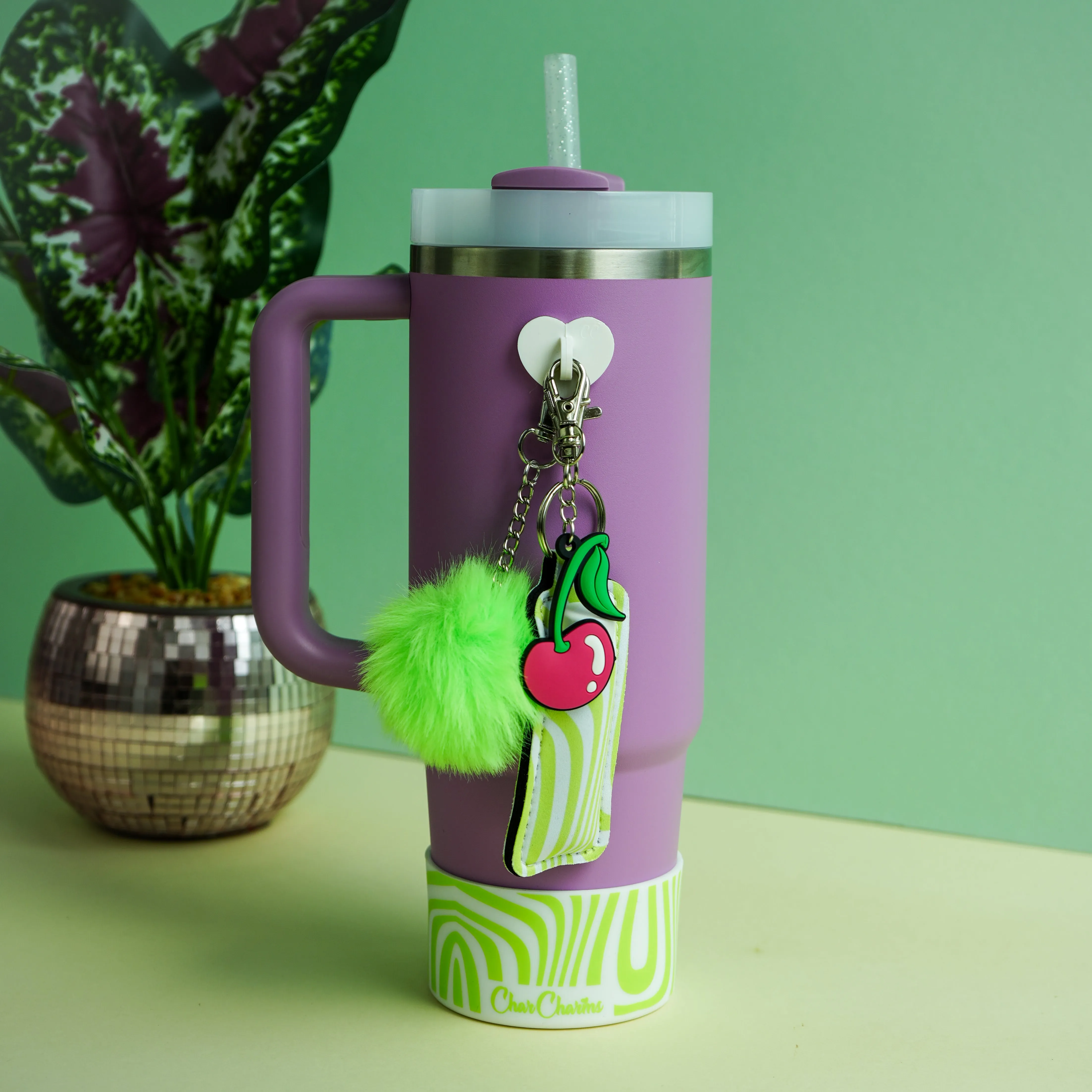 Green PomPom Water Bottle Charm