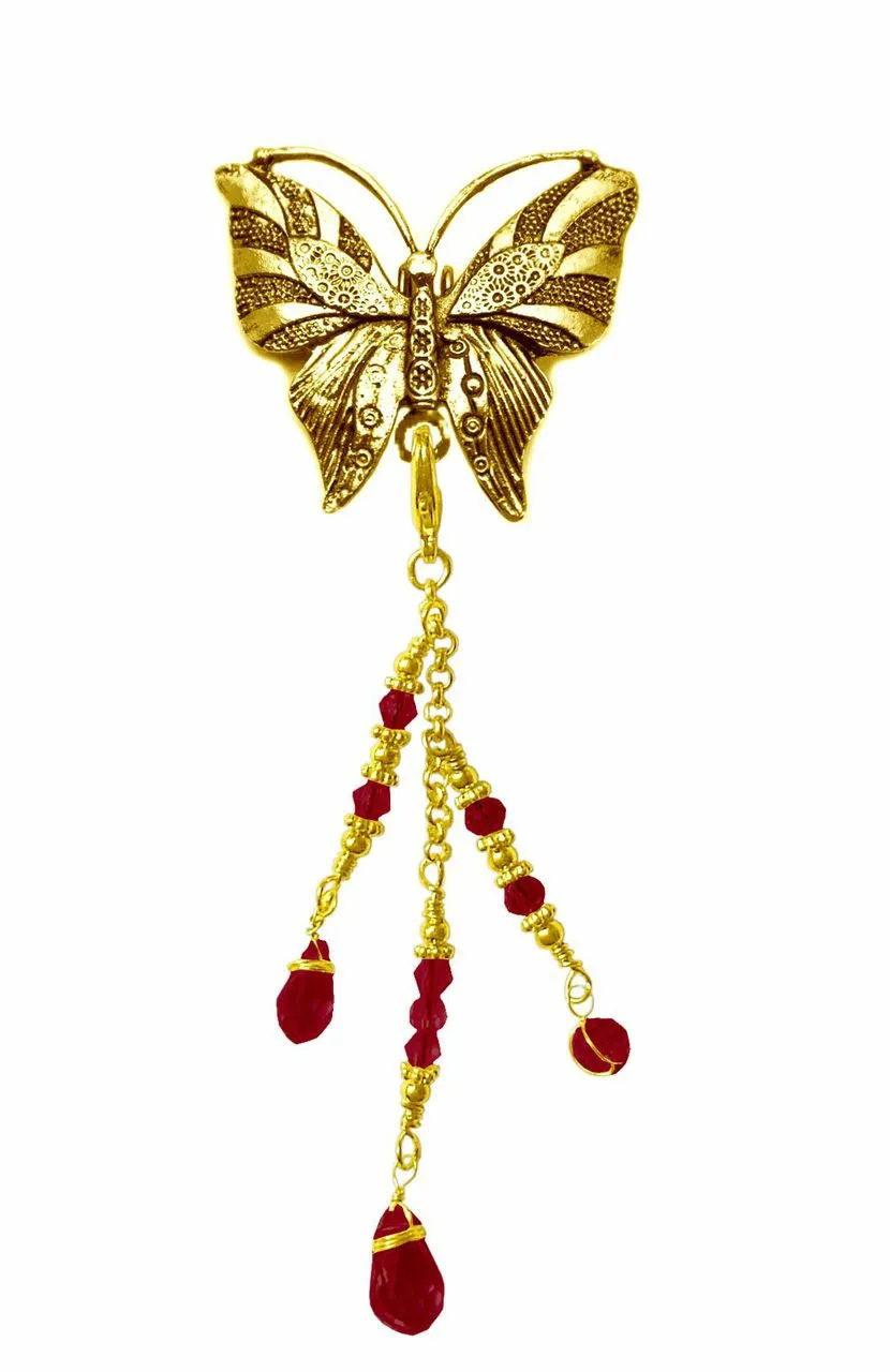 Hair Hook Gold Butterfly With Bead Charm Ponytail Holder