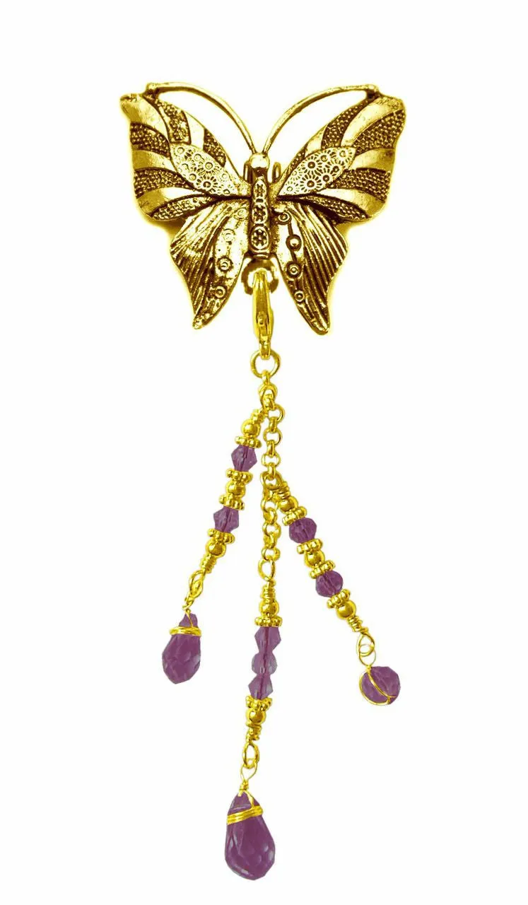 Hair Hook Gold Butterfly With Bead Charm Ponytail Holder