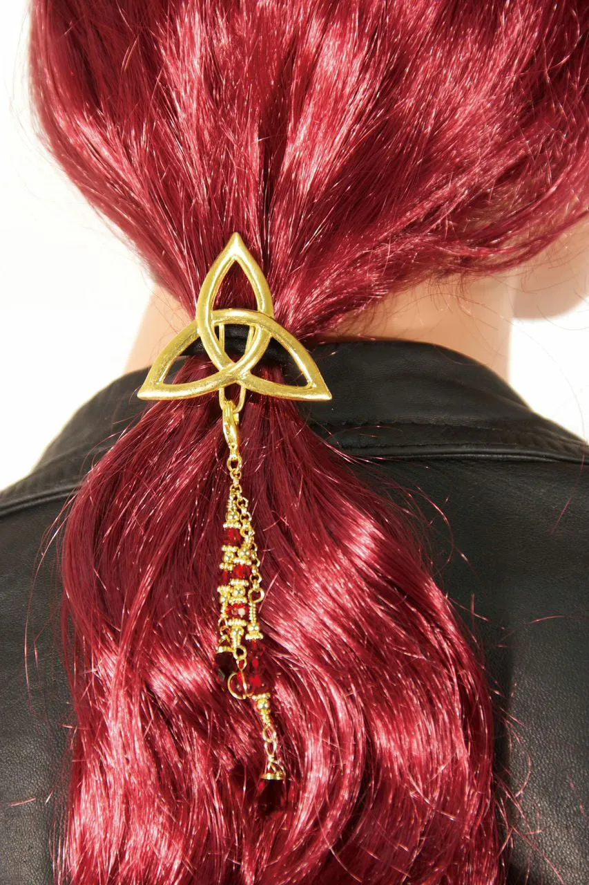 Hair Hook Gold Eternity with Bead Charm Ponytail Holder