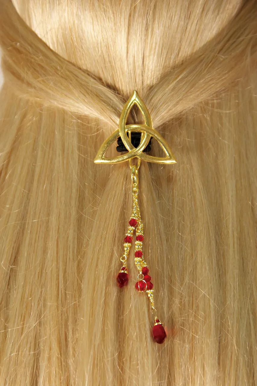 Hair Hook Gold Eternity with Bead Charm Ponytail Holder