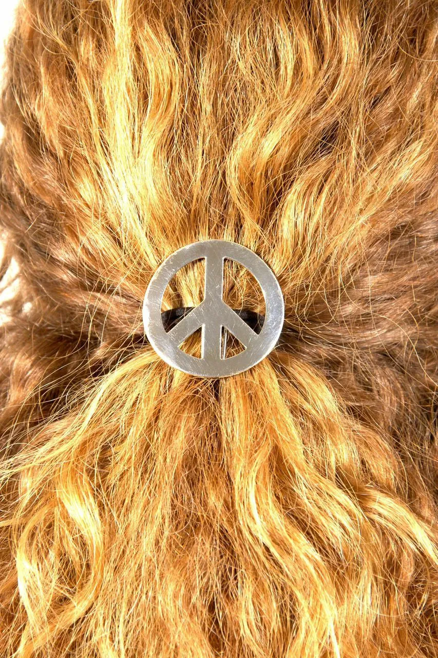 Hair Hook Peace Sign - Silver Ponytail Holder