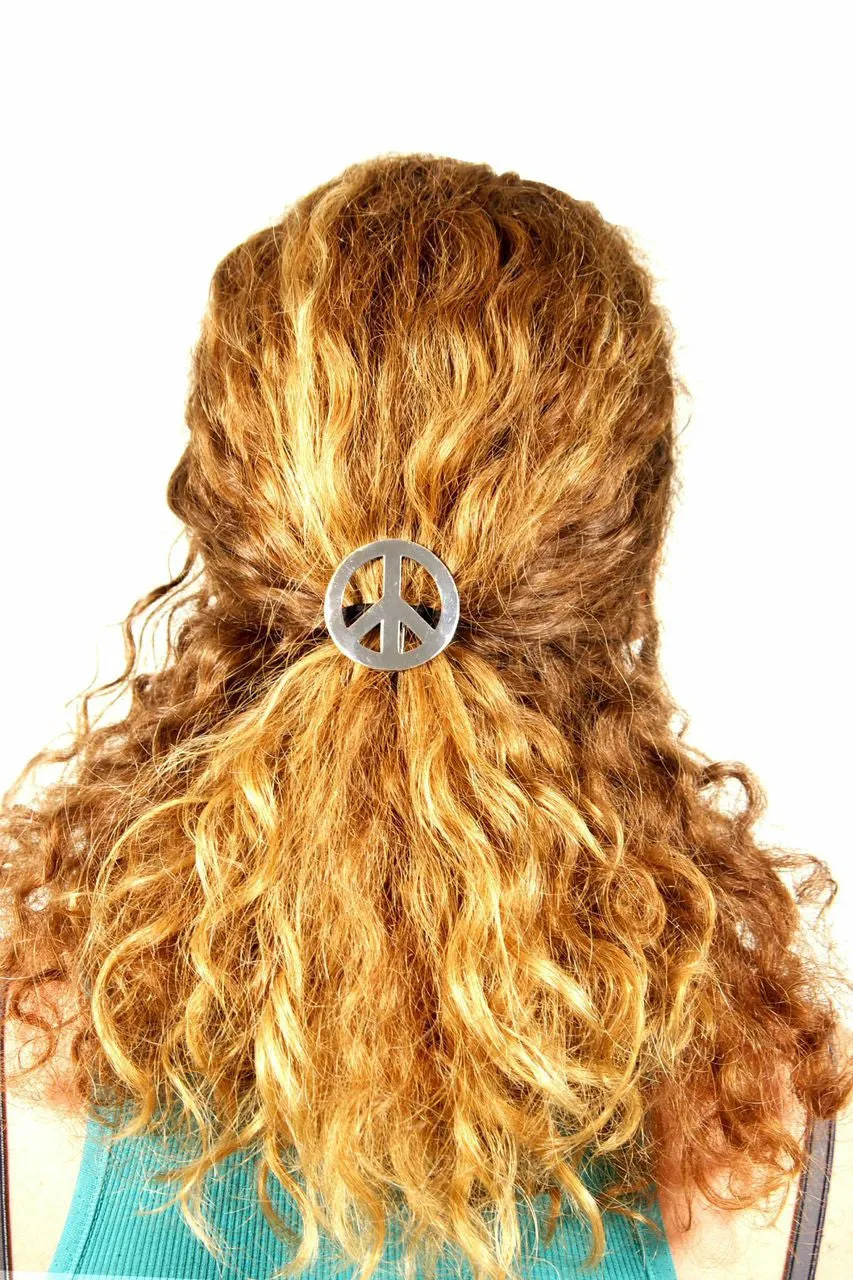 Hair Hook Peace Sign - Silver Ponytail Holder
