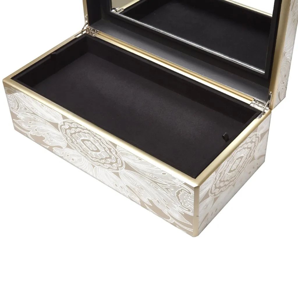 Handmade Reverse Painted Mirror Rectangular Box in Beige