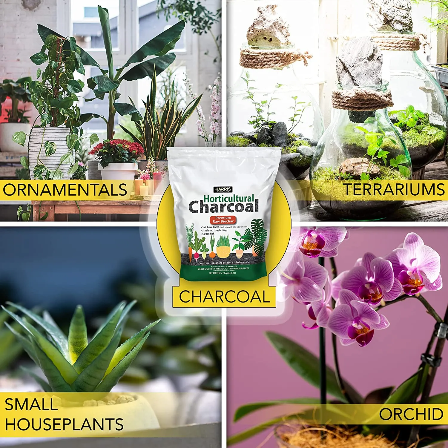 Harris Horticultural Charcoal, Premium Biochar Soil Amendment for Plants and Terrariums, 2qt