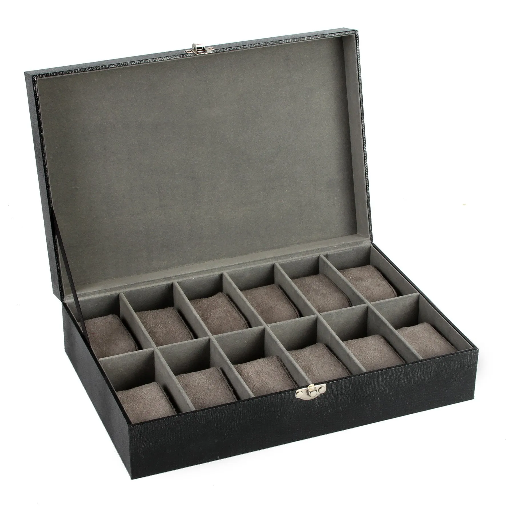 Harvey Makin Gents Black Textured Design Leather 12 Compartment Watch Case Storage Box
