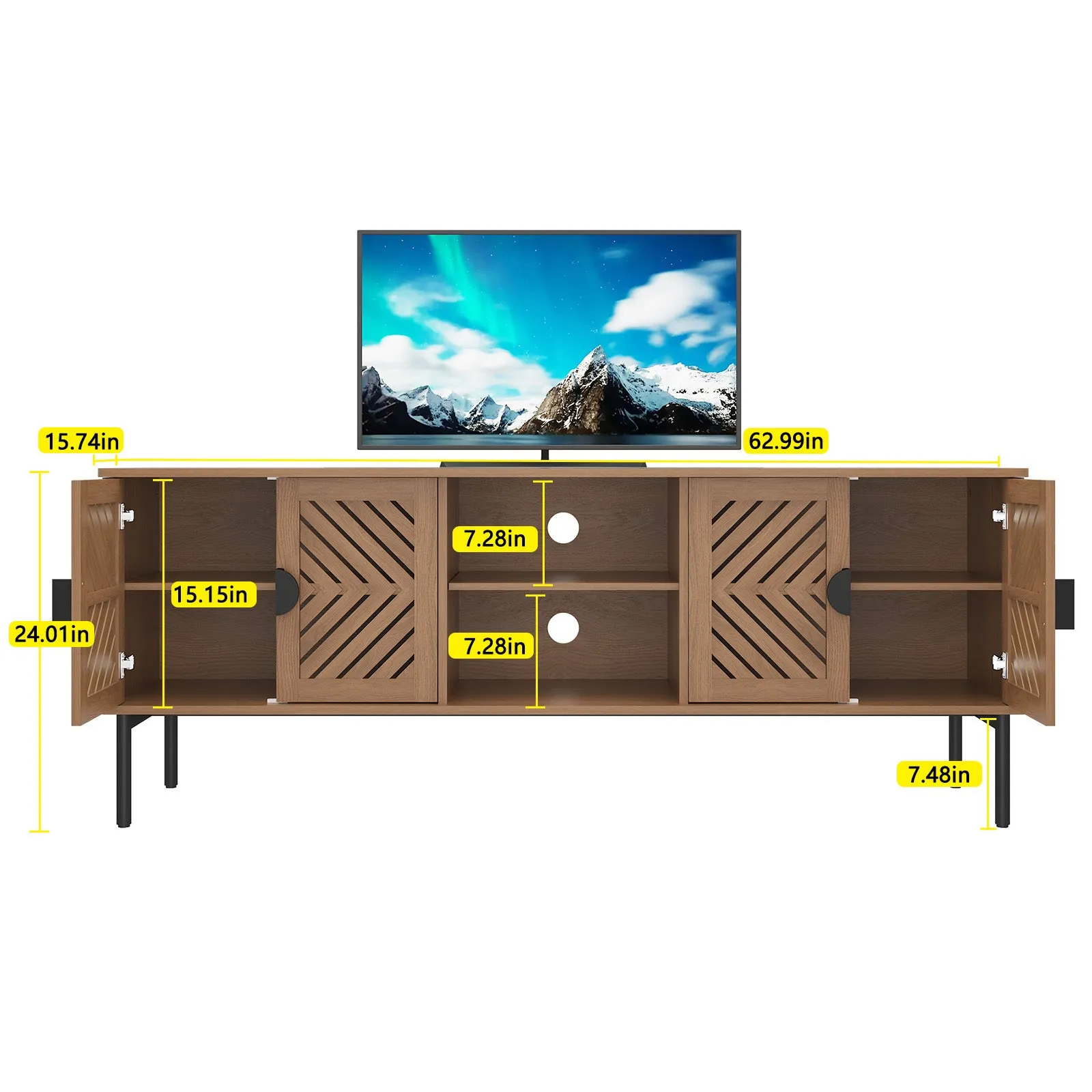 HLR Modern Wood TV Stand with 2-Tier Shelves & Storage Stylish Centerpiece for Living Room