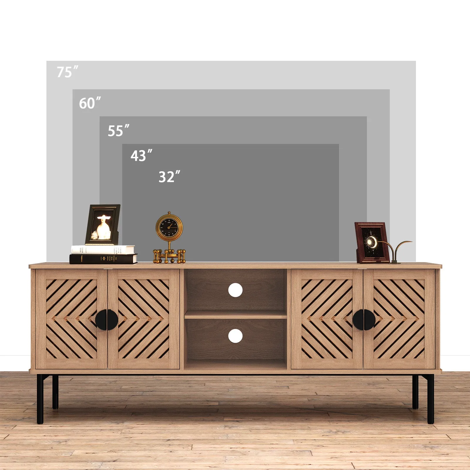 HLR Modern Wood TV Stand with 2-Tier Shelves & Storage Stylish Centerpiece for Living Room