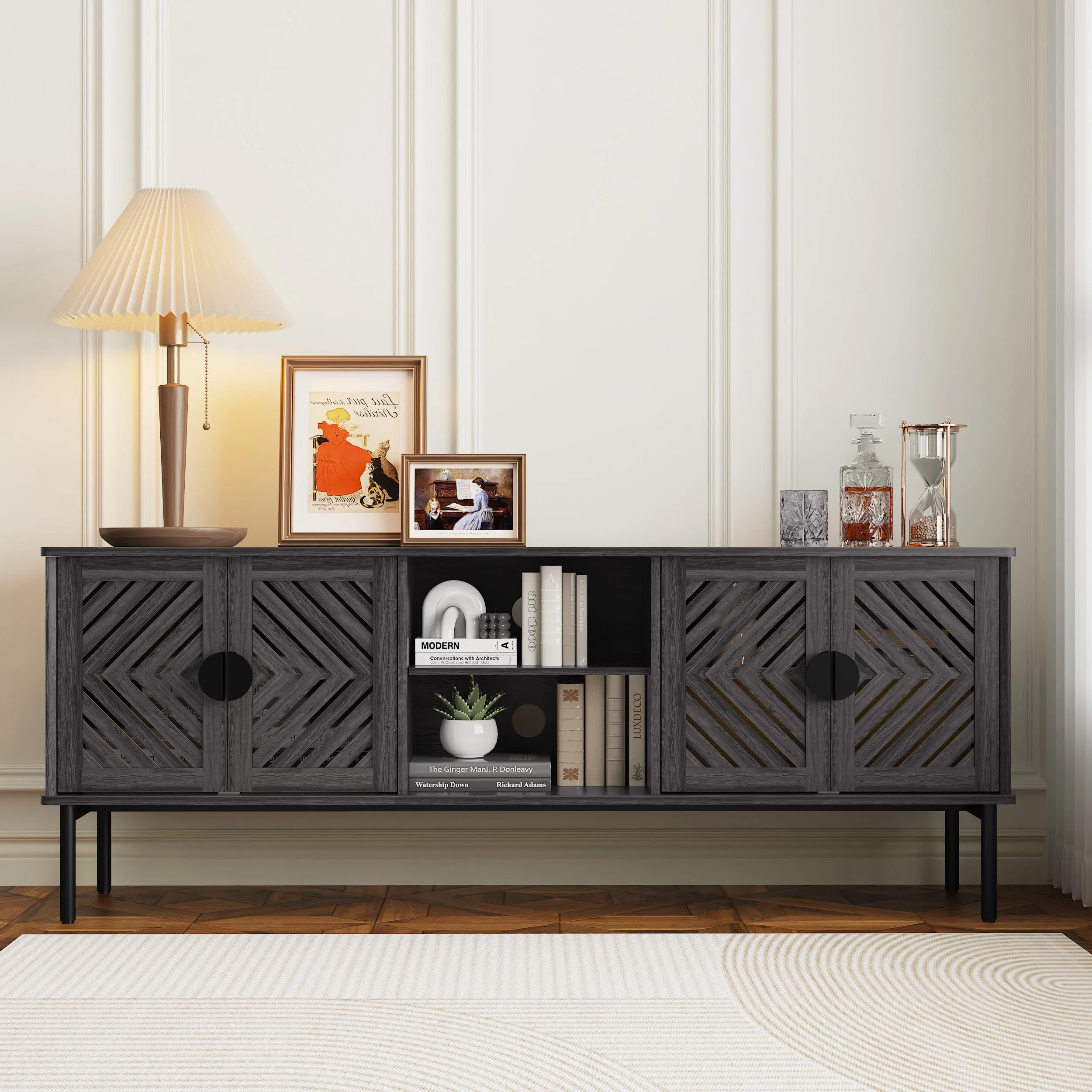 HLR Modern Wood TV Stand with 2-Tier Shelves & Storage  Stylish Centerpiece for Living Room