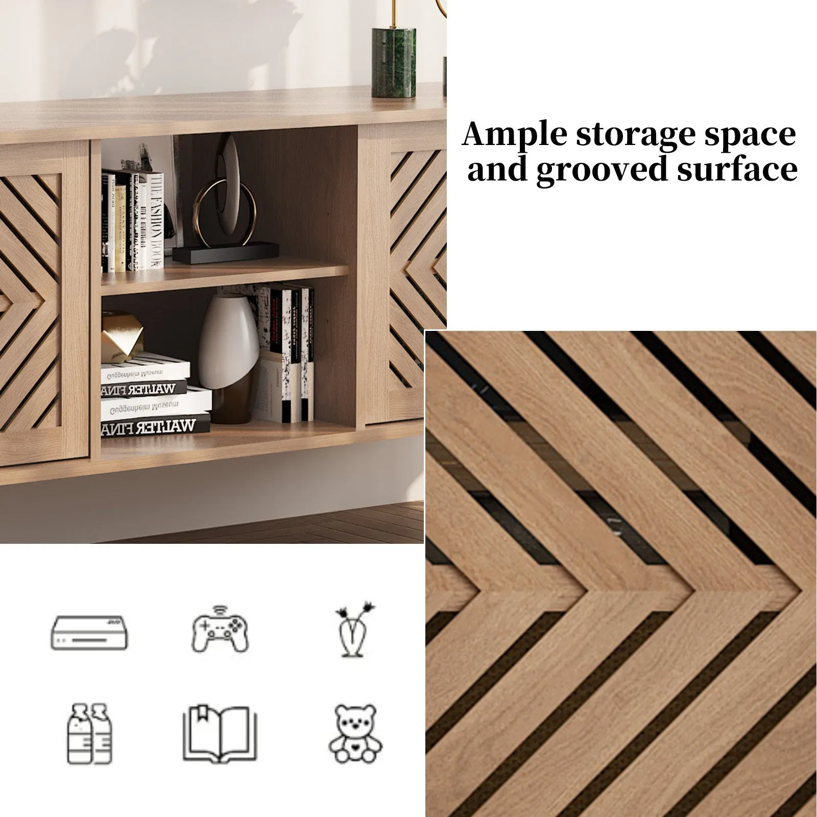 HLR Modern Wood TV Stand with 2-Tier Shelves & Storage Stylish Centerpiece for Living Room