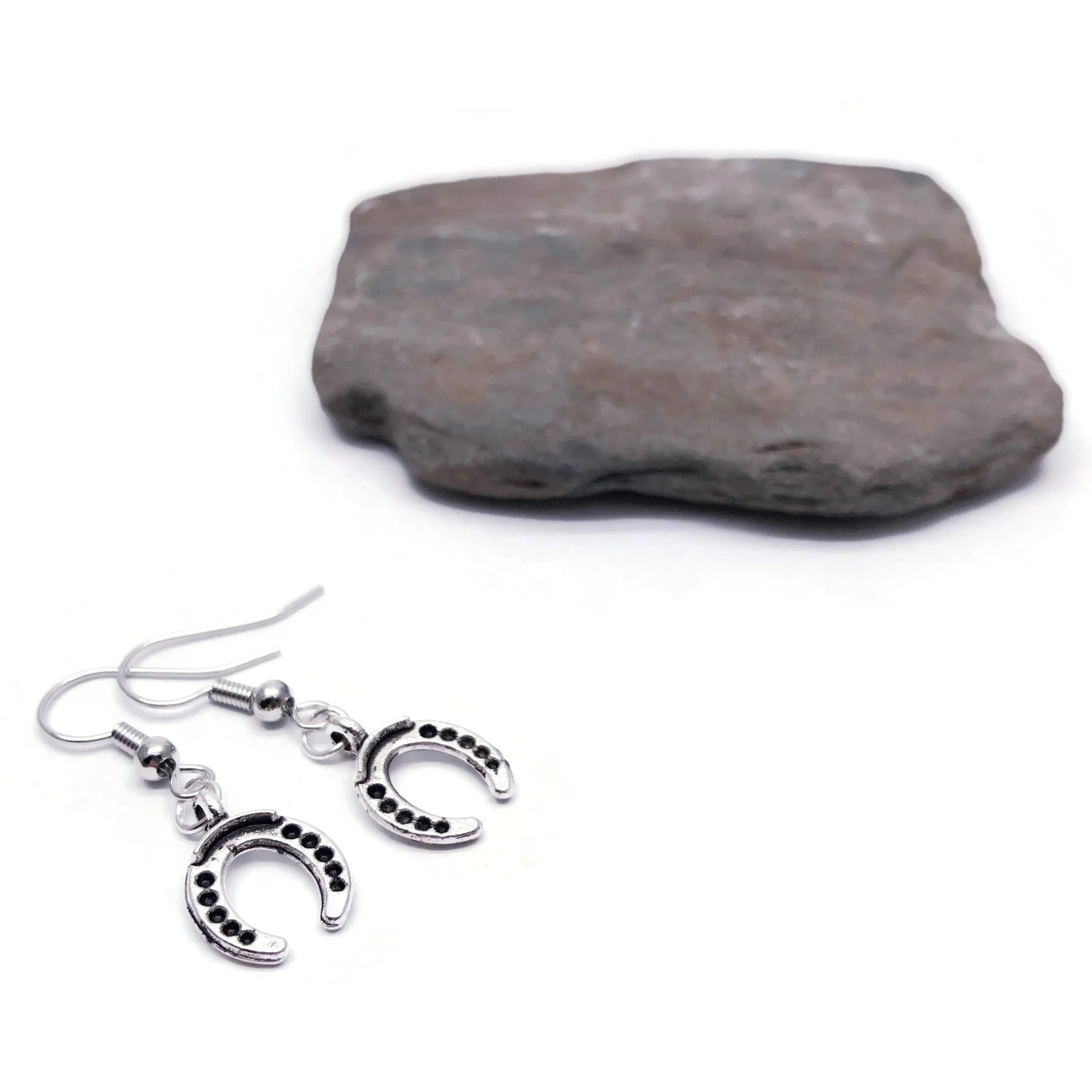 Horseshoe Tibetan Silver Plated Charm Earrings