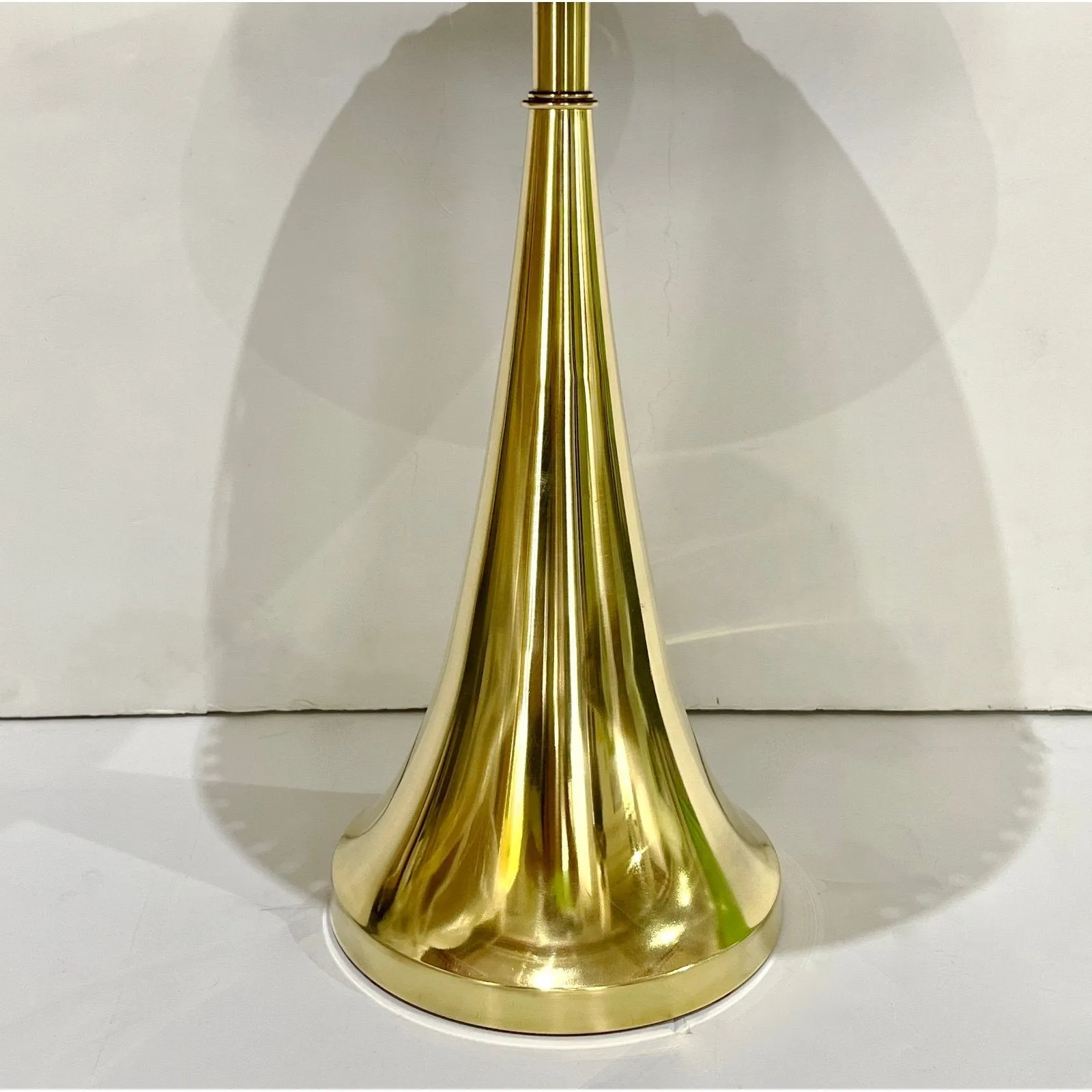 Italian Organic Modern Contemporary Pair Tall Brass & Rattan Sleek Table Lamps