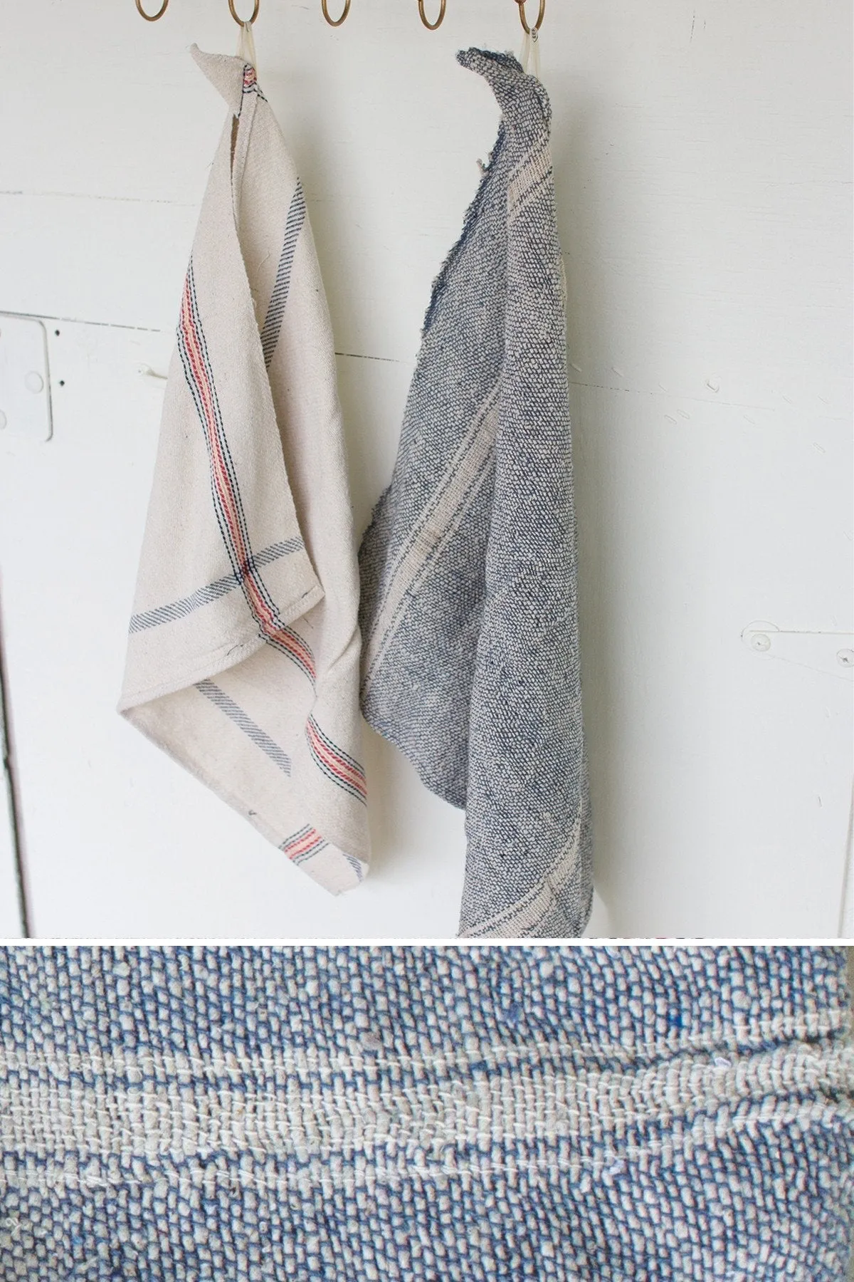 Kalalou Cotton Utility Towels - Navy And Natural  - Set Of 6