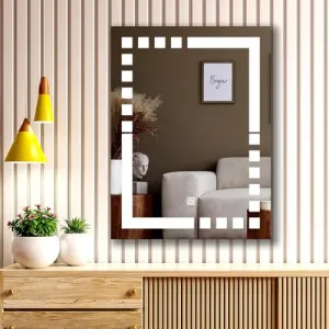 KAMAL INTERIORS Rectangular Wall Mounting Mirror with Light |Bathroom Mirror,Venity Mirror,Smart Mirror| LED Mirror 3 Tone (Cool White, Natural White, Warm White).