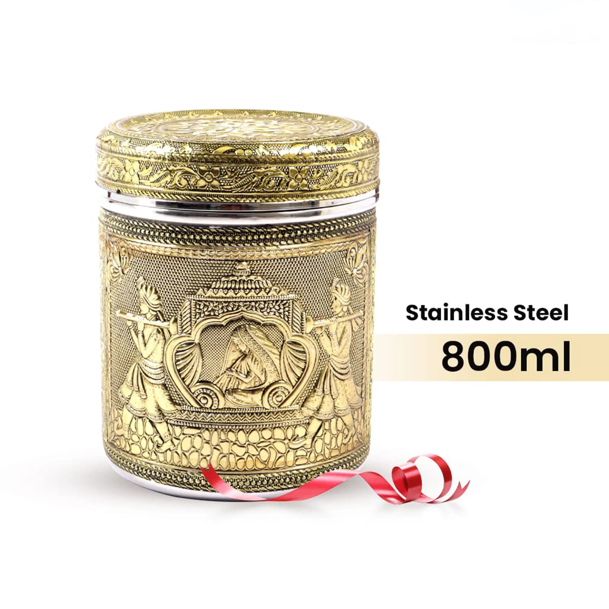 Kuber Industries 800ml Ambrose Crafted Stainless Steel Containers for Kitchen with Lid | Aesthetic Multipurpose Storage Canister for Kitchen Organizer | Steel Dabba/Box for Home | Gold