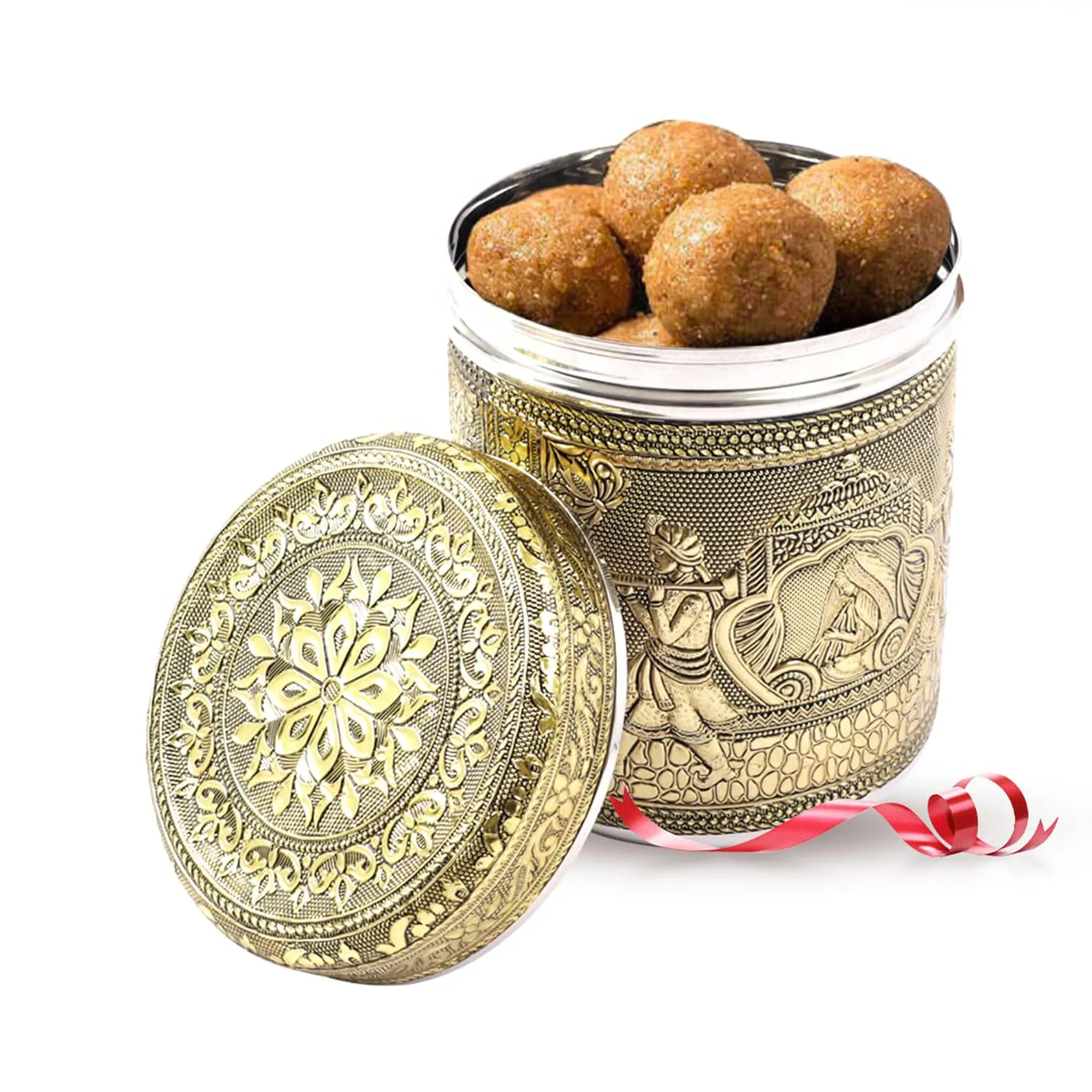 Kuber Industries 800ml Ambrose Crafted Stainless Steel Containers for Kitchen with Lid | Aesthetic Multipurpose Storage Canister for Kitchen Organizer | Steel Dabba/Box for Home | Gold
