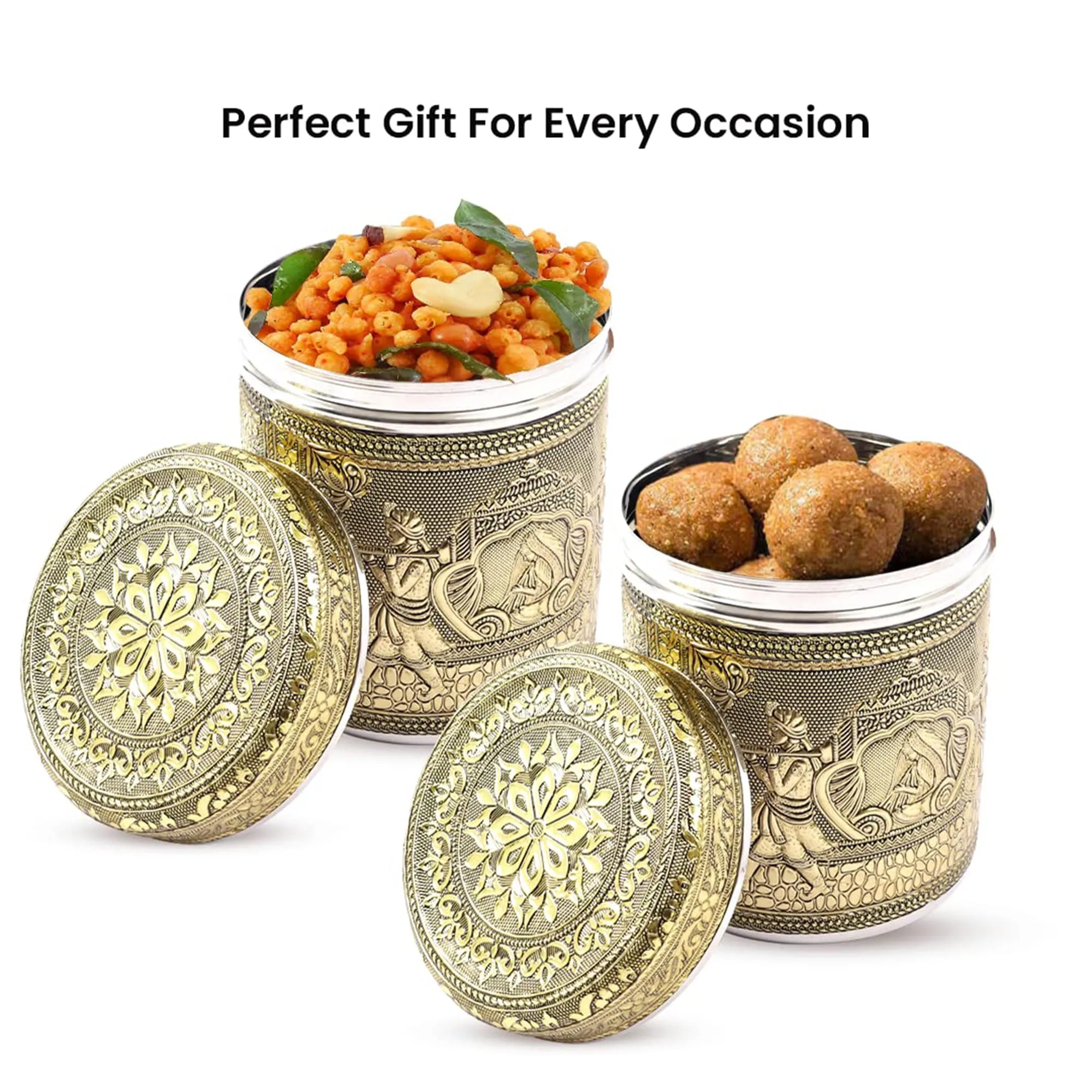 Kuber Industries 800ml Ambrose Crafted Stainless Steel Containers for Kitchen with Lid | Aesthetic Multipurpose Storage Canister for Kitchen Organizer | Steel Dabba/Box for Home | Gold