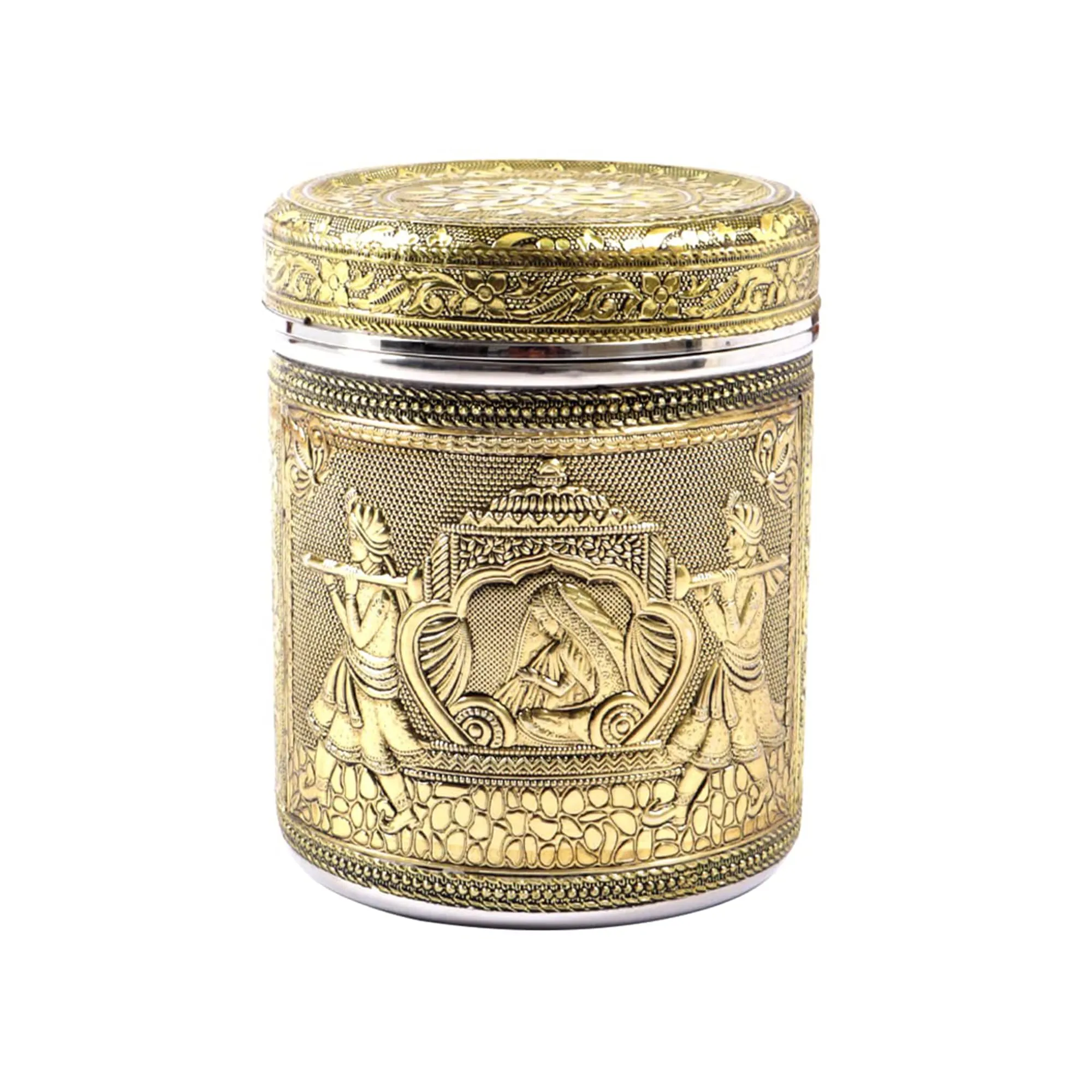 Kuber Industries 800ml Ambrose Crafted Stainless Steel Containers for Kitchen with Lid | Aesthetic Multipurpose Storage Canister for Kitchen Organizer | Steel Dabba/Box for Home | Gold