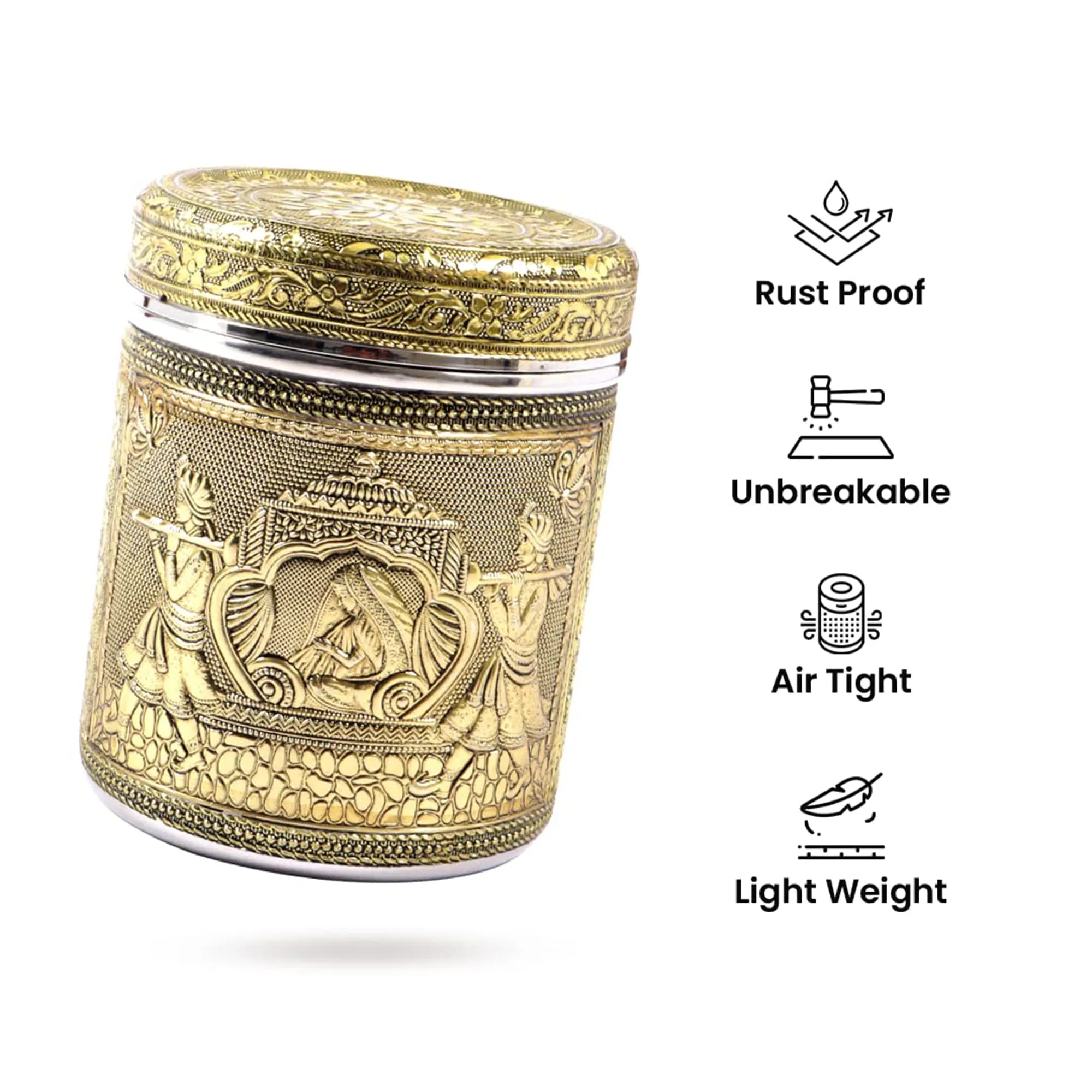 Kuber Industries 800ml Ambrose Crafted Stainless Steel Containers for Kitchen with Lid | Aesthetic Multipurpose Storage Canister for Kitchen Organizer | Steel Dabba/Box for Home | Gold