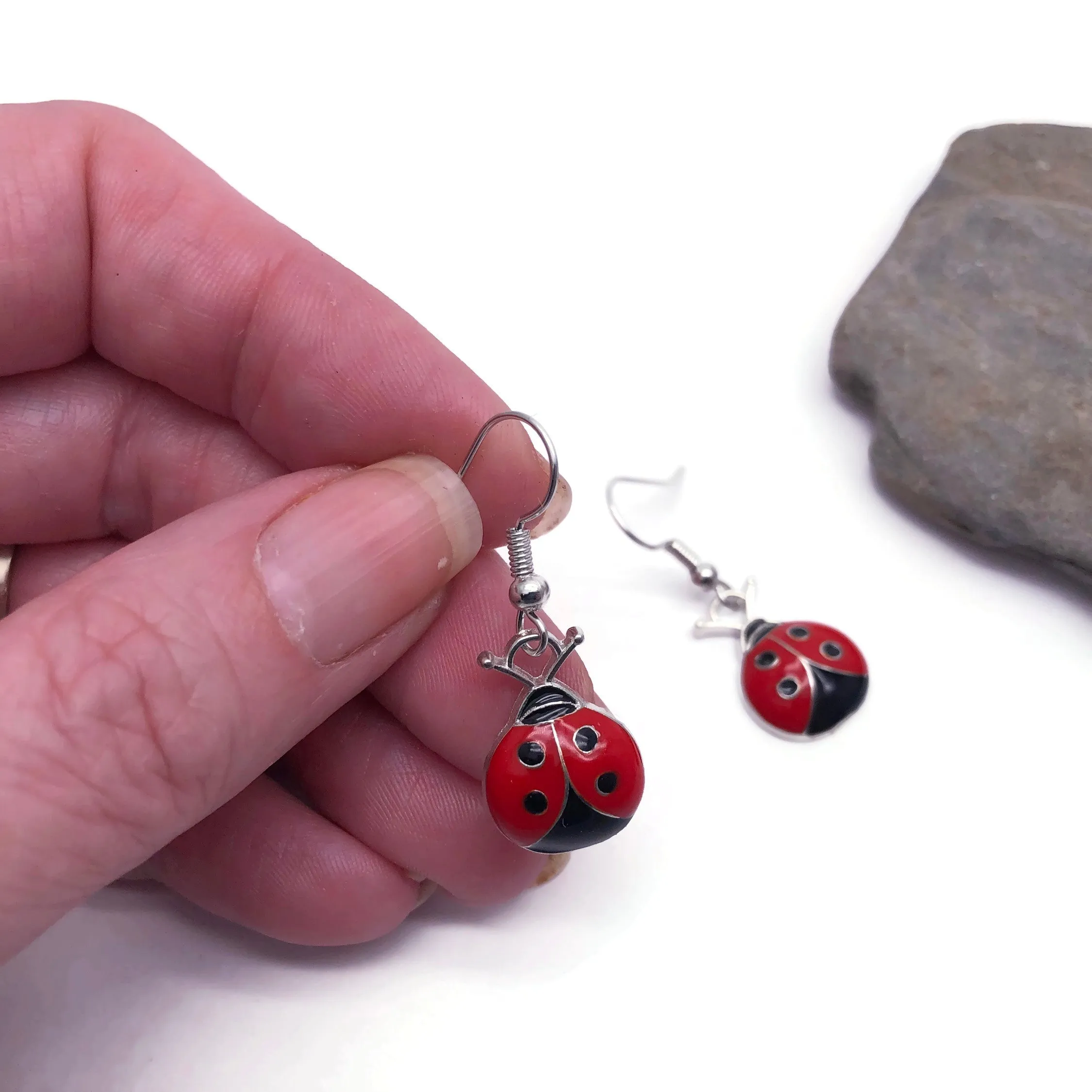 Ladybird Red Enamel Charm Earrings