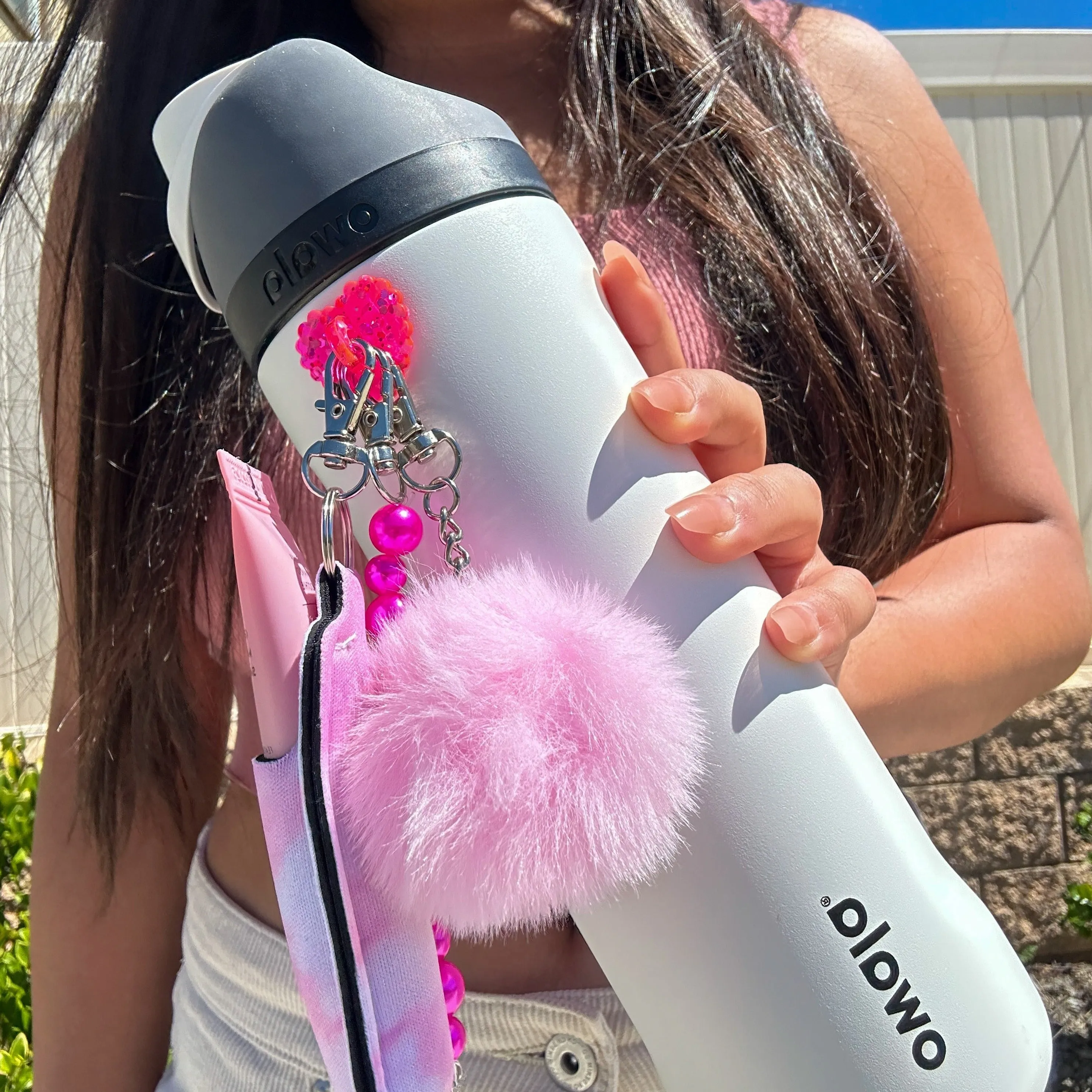 Light Pink PomPom Water Bottle Charm