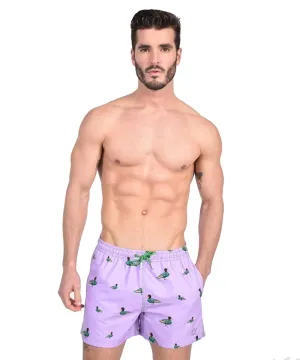 Lilac Duck Print Swim Trunks by EightX