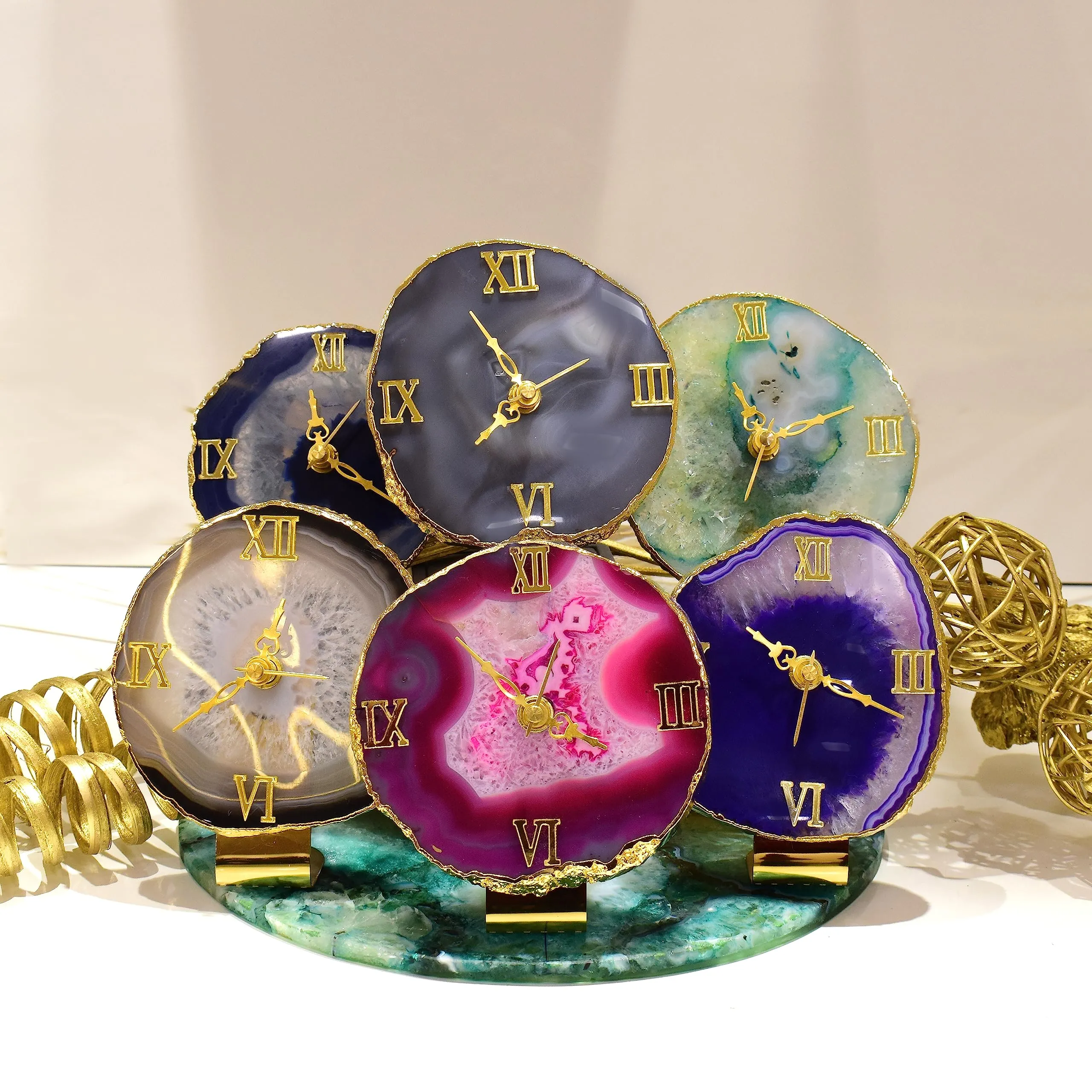 Maureen Natural Agate Stone Watch | Natural Agate Stone Watch with Stylish Golden Color Stand -12