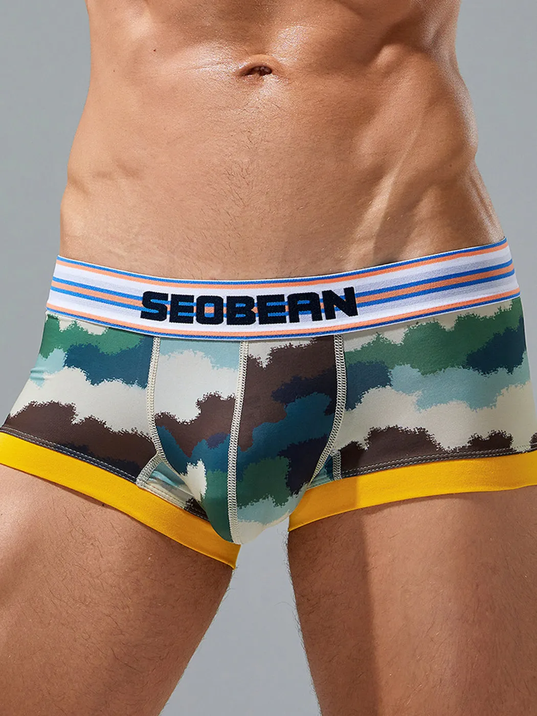 Men's Stylish Printed Trunks with Paisley and Camouflage Design