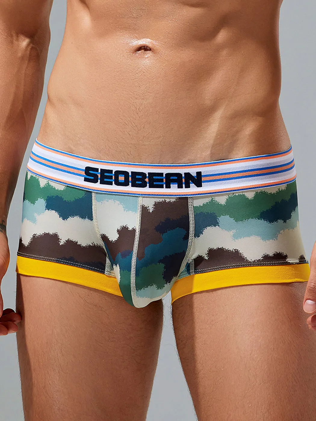 Men's Stylish Printed Trunks with Paisley and Camouflage Design