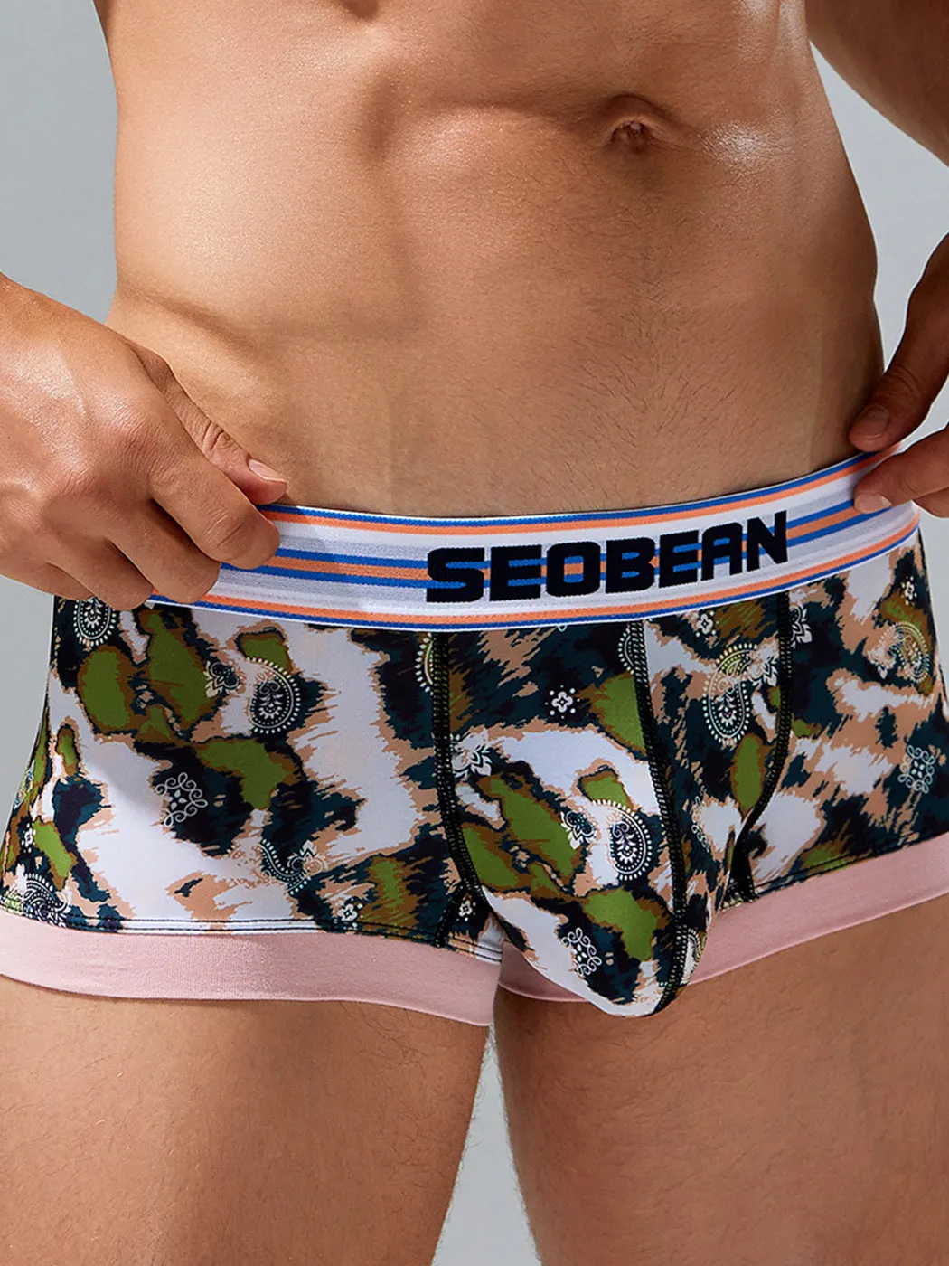 Men's Stylish Printed Trunks with Paisley and Camouflage Design