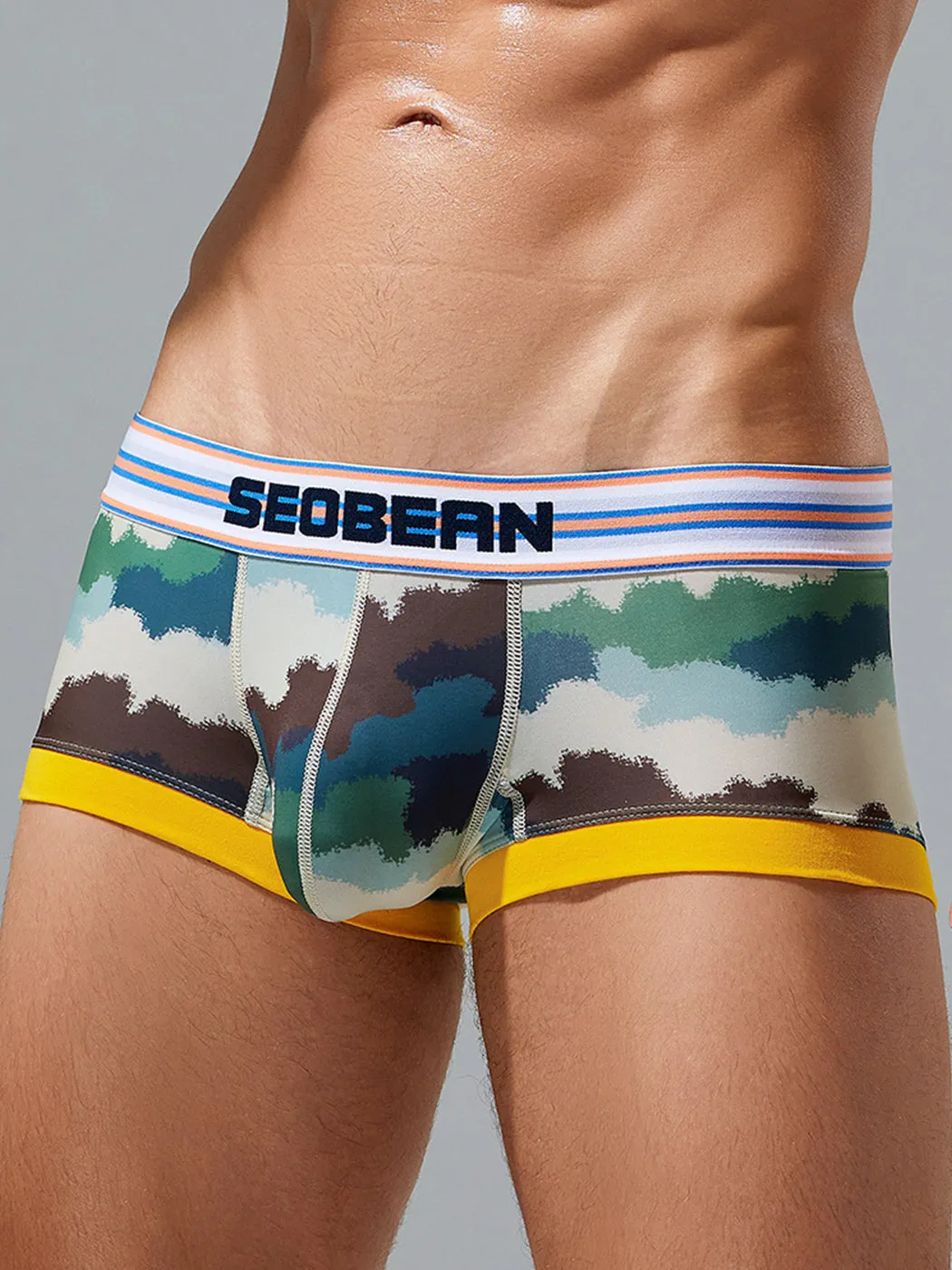 Men's Stylish Printed Trunks with Paisley and Camouflage Design