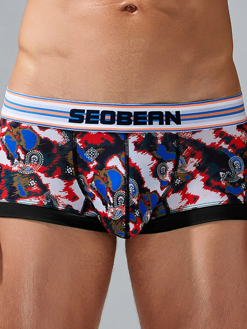 Men's Stylish Printed Trunks with Paisley and Camouflage Design