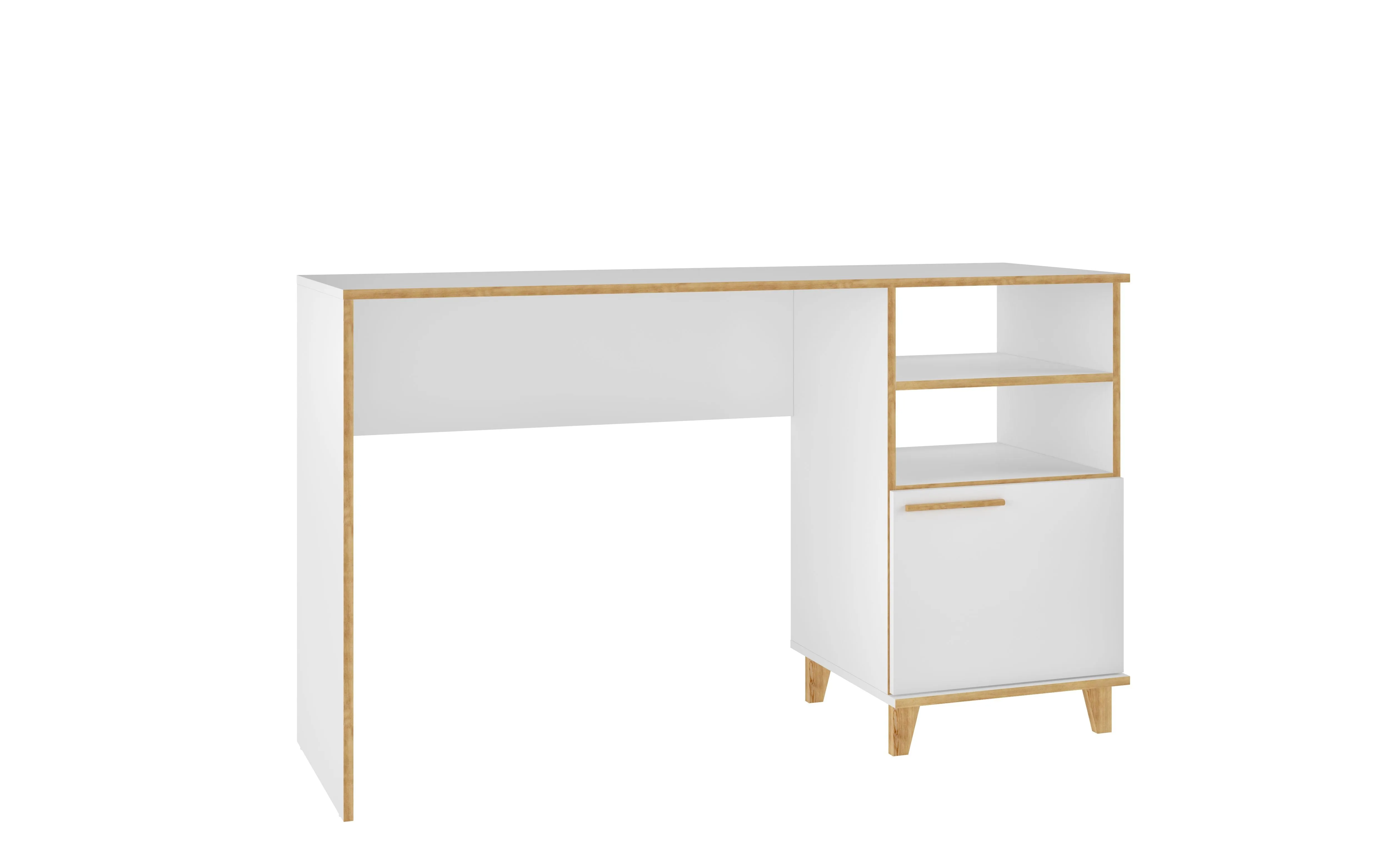 Minetta 2-Shelf Mid-Century Office Desk in White