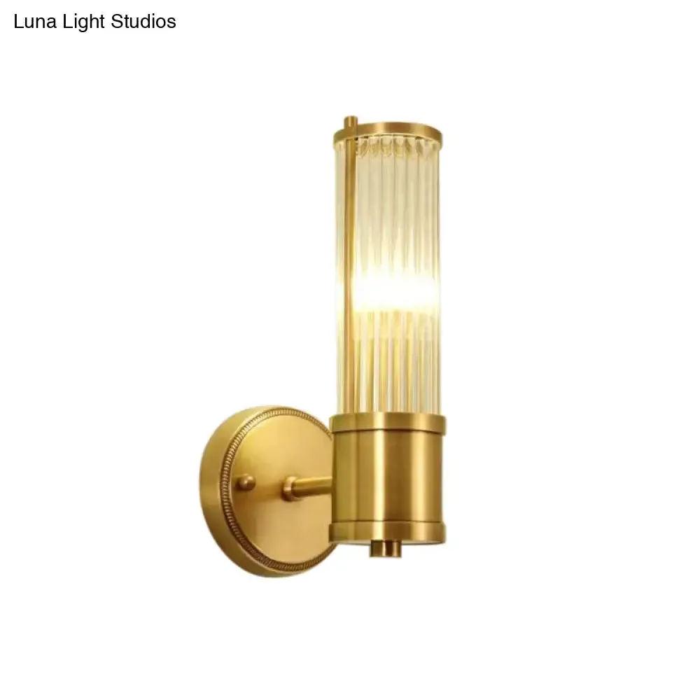 Modern Brass Wall Sconce with Crystal Cylinder Shade - Ideal for Hallways and Wall Mount Lighting