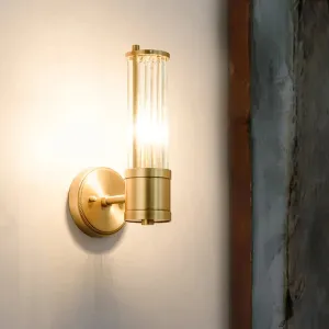 Modern Brass Wall Sconce with Crystal Cylinder Shade - Ideal for Hallways and Wall Mount Lighting