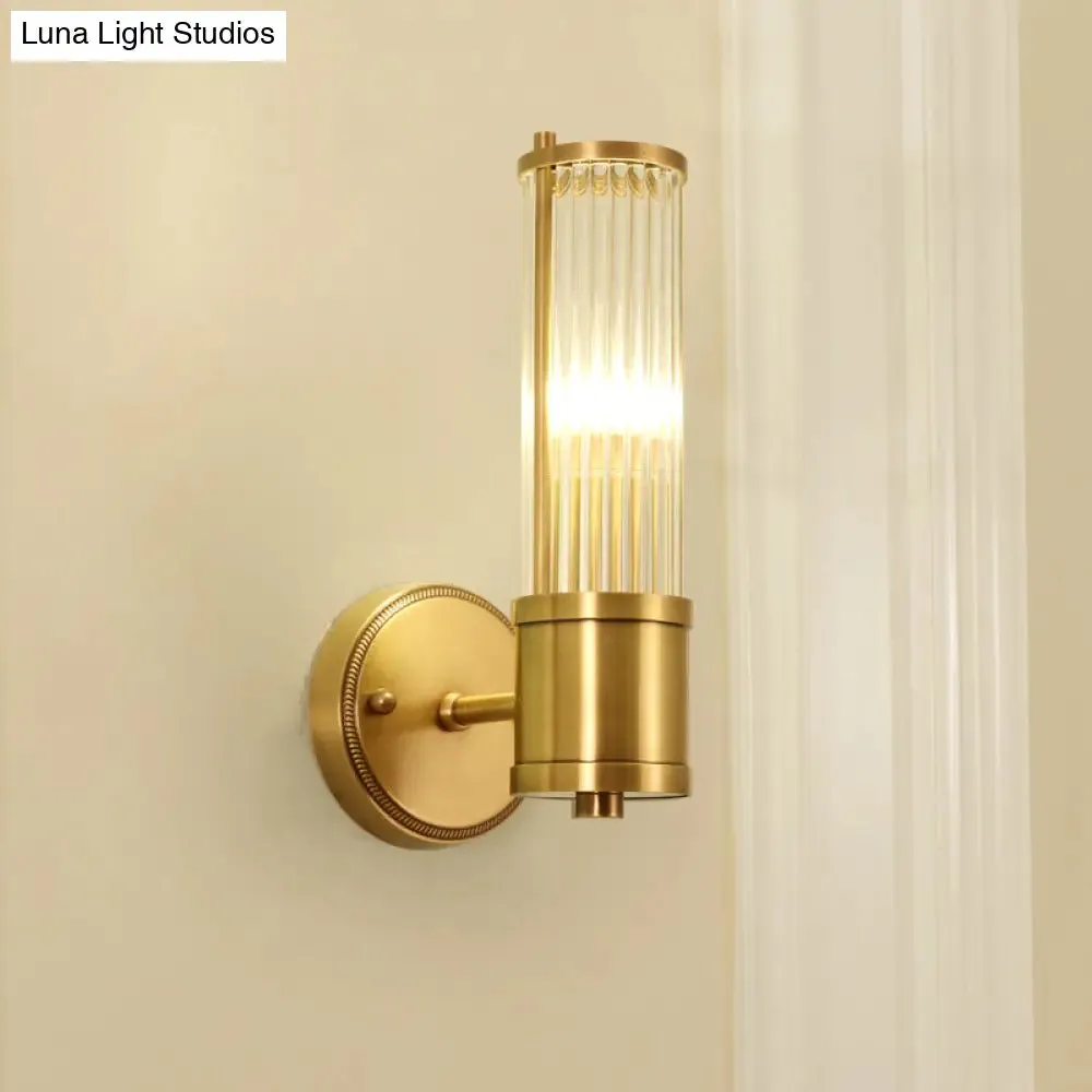 Modern Brass Wall Sconce with Crystal Cylinder Shade - Ideal for Hallways and Wall Mount Lighting