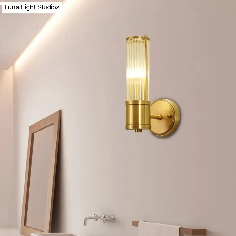 Modern Brass Wall Sconce with Crystal Cylinder Shade - Ideal for Hallways and Wall Mount Lighting