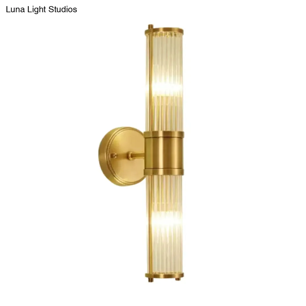 Modern Brass Wall Sconce with Crystal Cylinder Shade - Ideal for Hallways and Wall Mount Lighting