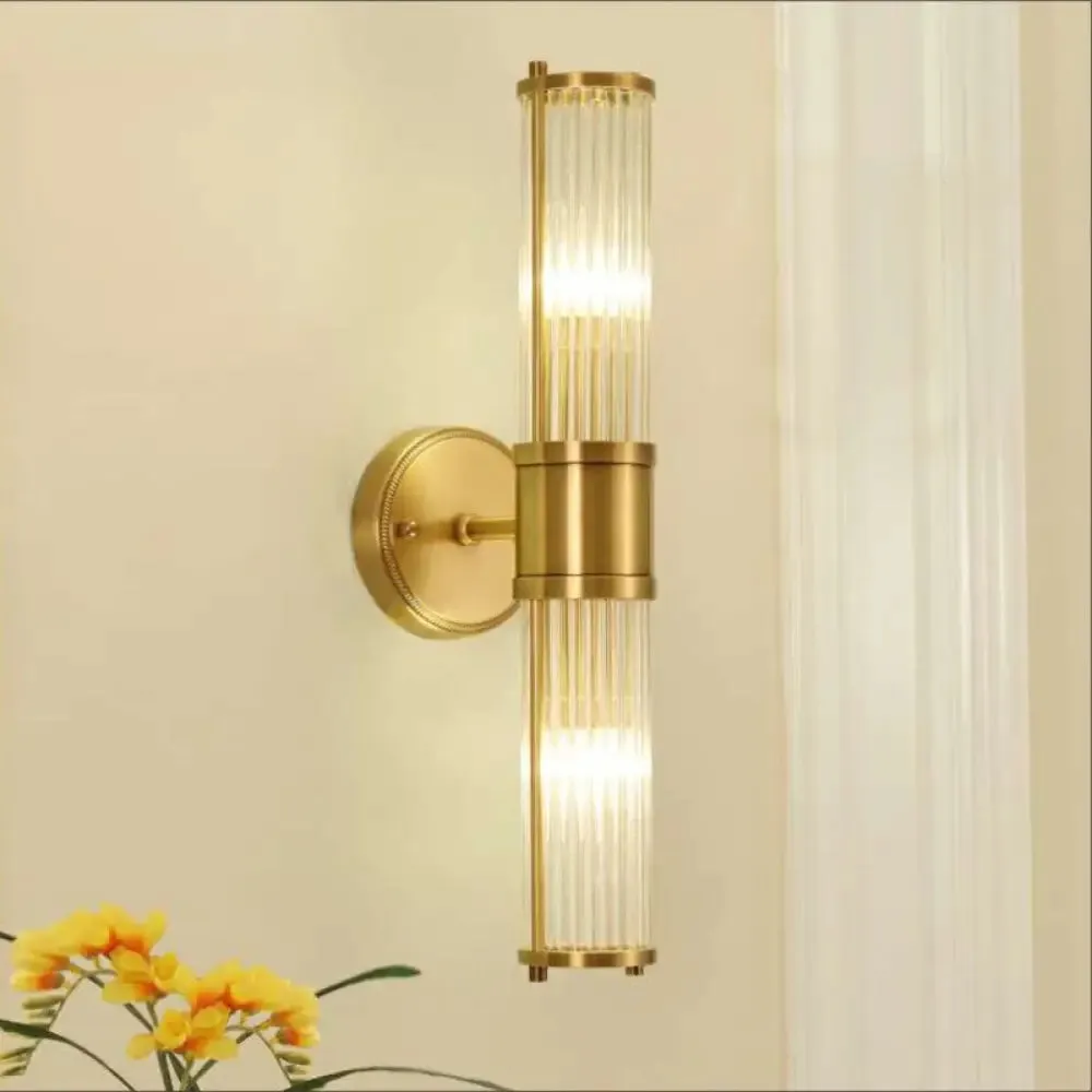 Modern Brass Wall Sconce with Crystal Cylinder Shade - Ideal for Hallways and Wall Mount Lighting