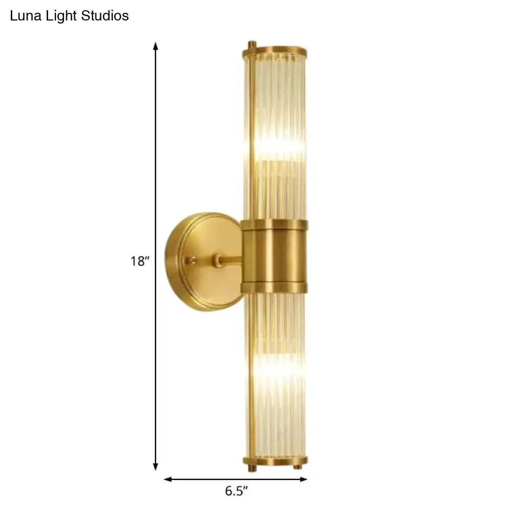 Modern Brass Wall Sconce with Crystal Cylinder Shade - Ideal for Hallways and Wall Mount Lighting