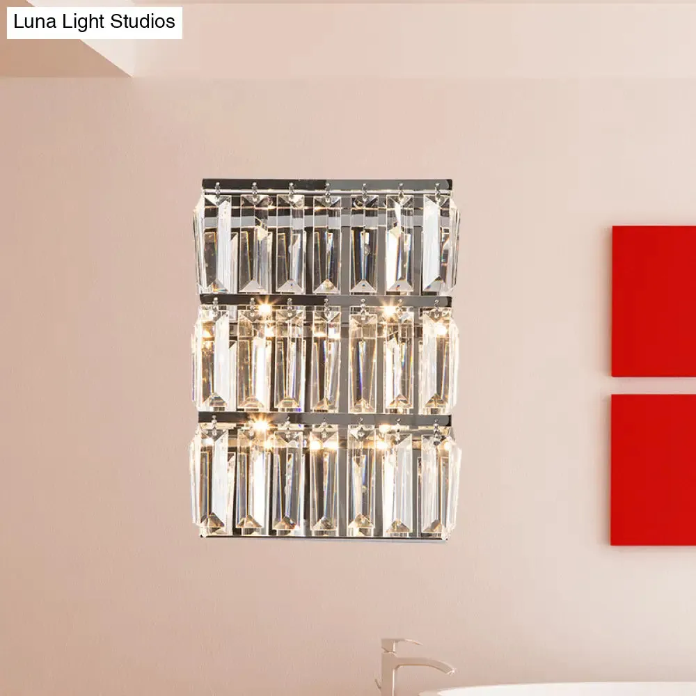 Modern Chrome 4-Light Clear Crystal Wall Lamp - Elegant Rectangle Wall Lighting Fixture