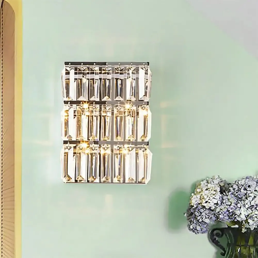 Modern Chrome 4-Light Clear Crystal Wall Lamp - Elegant Rectangle Wall Lighting Fixture