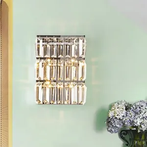 Modern Chrome 4-Light Clear Crystal Wall Lamp - Elegant Rectangle Wall Lighting Fixture