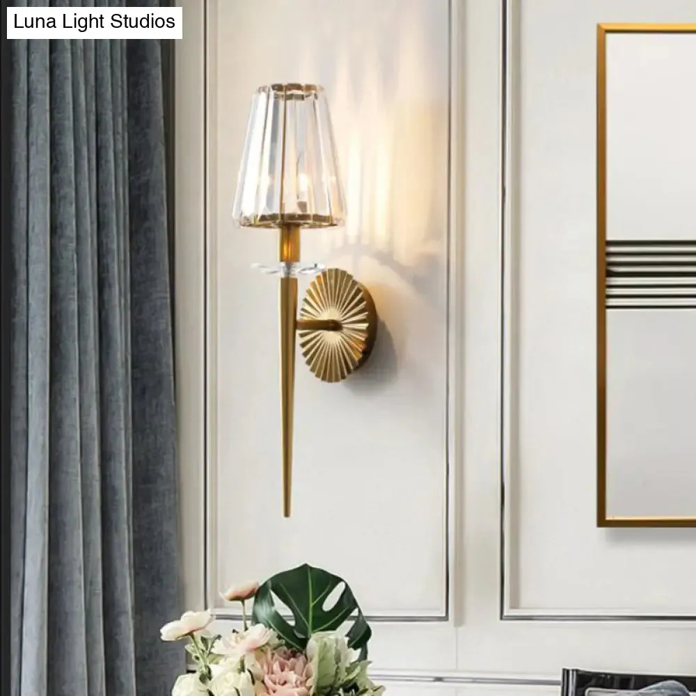 Modern Conical Wall Sconce in Gold with Clear Crystal and Metal - Perfect for Living Room Lighting