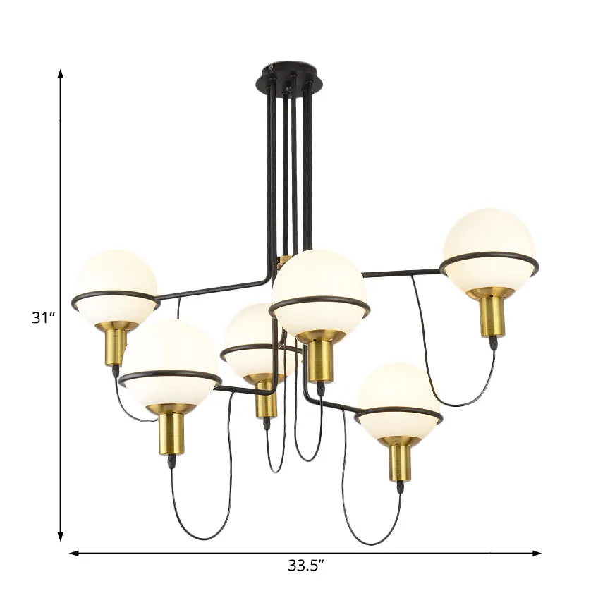 Modern Gold Radial Chandelier with White Glass Sphere Shades - Multi-Light Metal Hanging Lamp Fixture